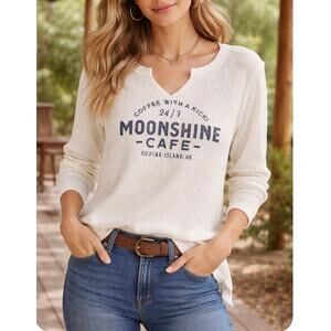Sundance Moonshine Cafe Sz S Waffle Knit Thermal Small Ivory Graphic Long Sleeve